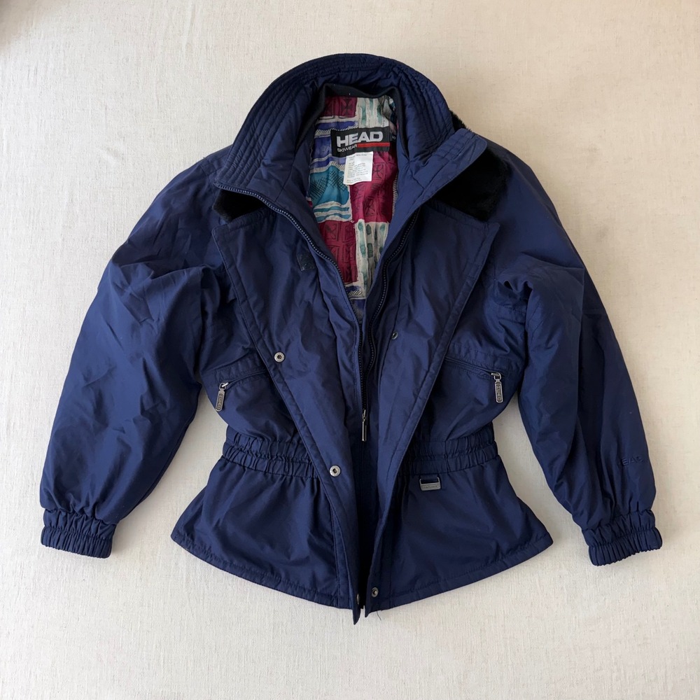 Vintage Head Retro Skiwear Navy Blue Insulated Ski Jacket Women Size 10
